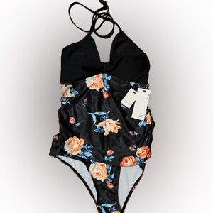 NWT Maacie Maternity Floral Black One Piece Swimwear Size Small